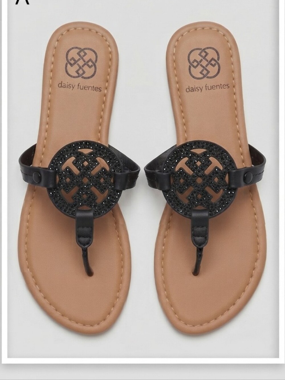 Daisy Fuentes Black Ornate Jeweled Thong Sandals
